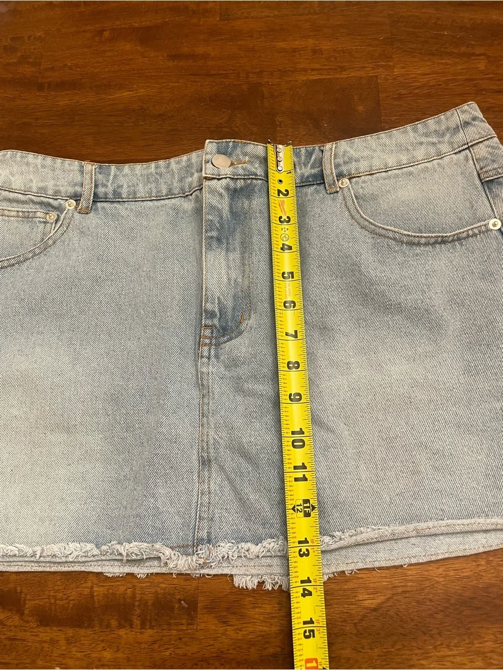 Altar’d State Denim Mini Skirt Women’s XL Light Wash Raw Hem Pink Bow Pockets
